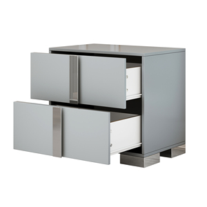Elegant Nightstand With Metal Foot <b>Mirrored</b> <b>Bedside</b> <b>Table</b> 2 Drawers Gray For Bedroom Living Room - Product Image 5