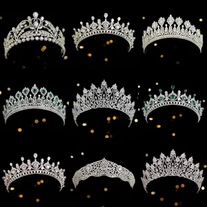 Cubic Zircon Luxury pageant Women Princess Headpiece emerald green Wedding Bridal Tiaras Crowns for queen