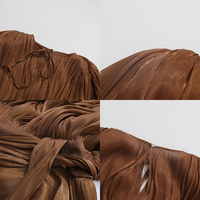 Robe longue fluide en mousseline abricot chic pour femme, à manches longues, avec col noué et ceinture à la taille, idéale pour soirée, demoiselle d'honneur, mariage, vente en gros