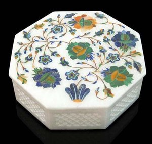 Handicrafts Items High Class Product Handmade White Marble Pink Mother Of Pearl Inlay Work Jewelry <b>Storage</b> <b>Boxes</b> For Giveaway - Product Image 3