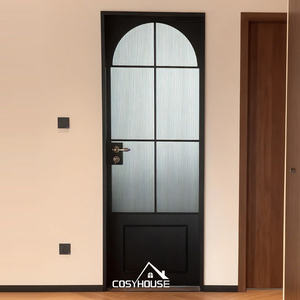 Porte in <span class=keywords><strong>Metallo</strong></span> e Vetro dal Design Minimalista in Stile Francese, Porta Interna ad Arco in Vetro per Bagno, Porta Interna in Alluminio e Vetro - Product Image 4