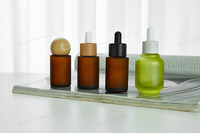Bouteille en verre compte-gouttes de sérum de cylindre d'ambre givré bouteille vide de luxe de 50ml-pour le liquide d'oeil d'huiles essentielles avec le tube en verre