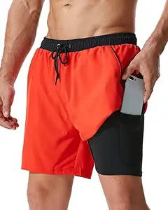 Customized Compression Liner Swimming Trunks Beach Board Shorts Walkout 2 In 1 Jogger Running Shorts For Men