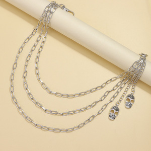 โซ่คาดเอว จี้รูปหัวกะโหลกทรงเรขาคณิต โลหะผสมสังกะสี หลายชั้น แฟชั่นลำลอง โซ่คล้องตัว - Product Image 3