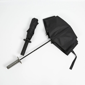 Parapluie solaire UV moderne japonais de type samouraï à trois plis avec commande semi-automatique, en polyester, de haute qualité, cadeau d'affaires - Product Image 2