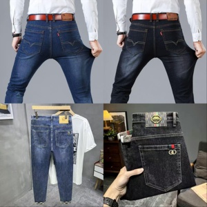 Pantalones vaqueros elásticos de diseñador adelgazantes a la moda para hombre 2025, superventas de alta calidad, venta al por mayor, azul y negro para verano e invierno - Product Image 3