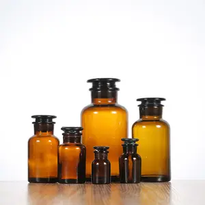 Medicine Use pharmaceutical glass bottles, Amber 30ml reagent bottle with cork, wide mouth amber glass bottles 60ml 125ml 250ml