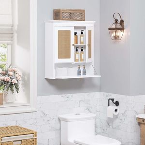 Armoire murale <span class=keywords><strong>de</strong></span> <span class=keywords><strong>salle</strong></span> <span class=keywords><strong>de</strong></span> <span class=keywords><strong>bain</strong></span> Spirich en MDF, design bohème, armoire à pharmacie, 3 étagères réglables, gain <span class=keywords><strong>de</strong></span> place, pour appartement, hôtel - Product Image 2