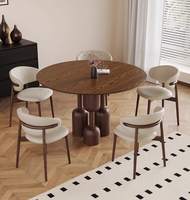 Table à manger ronde en bois massif laqué, fabrication artisanale moderne, 90 cm, 4 chaises, pour villa, appartement, hôtel, 8 personnes