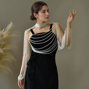 YouLaPan VG67 <span class=keywords><strong>Bolero</strong></span> de Moda con Cadena de Perlas para <span class=keywords><strong>Mujer</strong></span>, Capa con Mangas y Cuello Redondo, Cárdigan de Perlas, Accesorios para Vestido de Fiesta, Chal de Boda - Product Image 6