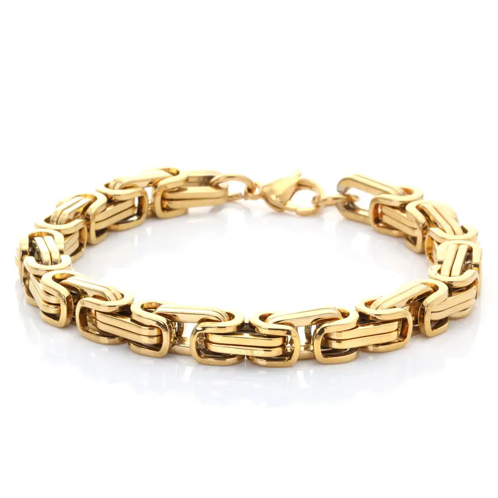 High Quality Stainless Steel Jewelry 18K Gold Plated Mens Emperor Byzantine Chain Bracelet