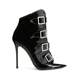 Summer Peep Toe High Heel Metal Buckles Short <b>Boots</b> Patent Ankle Women Stiletto Thin Heels Sandals Shoes - Product Image 5