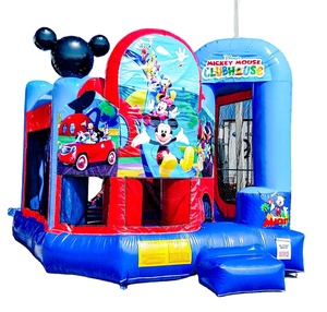 Mickey Mouse Kastil Komersial Bouncer Tiup Combo Slide Kering Tiup Bulan Bouncing Rumah Air Slide Combo