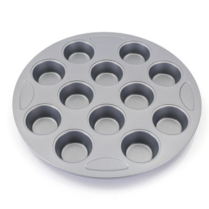 แม่พิมพ์คัพเค้กทรงกลม 12 หลุม ทำจากเหล็กกล้าคาร์บอน เคลือบสารกันติด สำหรับอบในเตาอบ อุปกรณ์ทำขนม - Product Image 4