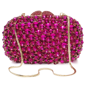 <span class=keywords><strong>Borsa</strong></span> Clutch di Lusso <span class=keywords><strong>Fucsia</strong></span> Fatta a Mano con Cristalli Rosa e Diamanti, <span class=keywords><strong>Borsa</strong></span> da Sera da <span class=keywords><strong>Donna</strong></span> con Strass e Catene Metalliche per Matrimoni e Feste - Product Image 1