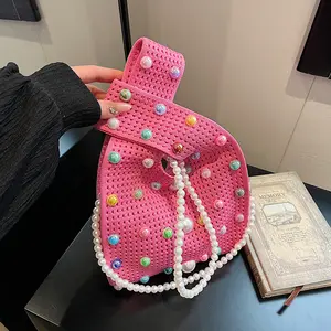 Wholesale Summer Large Capacity Purse Women Handbag Colourful Cute Knitted Crochet Hobo Tote Shopping Bag