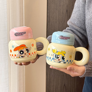 Tasse en céramique Zuo Mu Powerpuff Girls avec couvercle, cadeau de printemps 2025 pour femmes, design réutilisable - Product Image 5