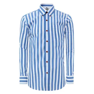 Business Bright Blue Bold Striped Classic Herren Langarmhemd