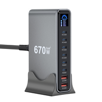 Station de charge de bureau multi-ports GaN³ 540W 670W avec écran LCD numérique, concentrateur de charge rapide PD140W PD65W QC30W USB-C USB-A