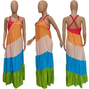 Damen Ärmelloses Rückenfreies Einfarbiges Neckholder Loses Party Maxikleid - Product Image 5