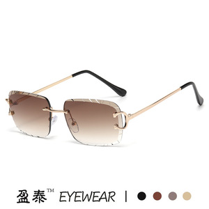 Eyewear Square <b>Rimless</b> <b>Sunglasses</b> Gold Frame PC Lens UV400 Women's Fashion - Product Image 1