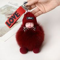 Porte-clés en peluche doux, mignon et léger, écologique, avec poupée bébé endormie, pompon et boule de fourrure en forme de cœur, pour clés de voiture, breloque de sac, cadeau