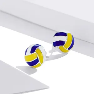Qings Women's Volleyball Earrings Sports Fitness Colored Ball Earrings 925 silver Oxidized Silver Enamel Stud Earrings Jewellery