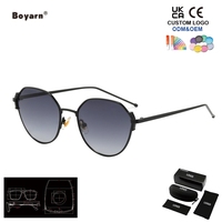 Lunettes de soleil géométriques tendance Boyarn Metal Noires pour femmes, protection UV400, vente en gros