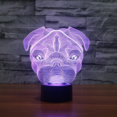かわいい犬3Dランプパグアニマルナイトライト漫画天才メガネ犬
