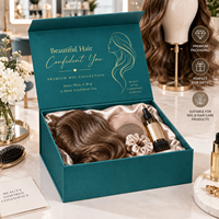Boîte à rabat magnétique de luxe personnalisée avec estampage doré, en carton rigide vert foncé, pour emballage de perruques, extensions capillaires et produits de soin capillaire pour salons