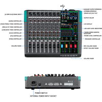 Console de mixage audio professionnelle PA8 de haute qualité, contrôleur DJ 8 canaux avec 256 effets de réverbération