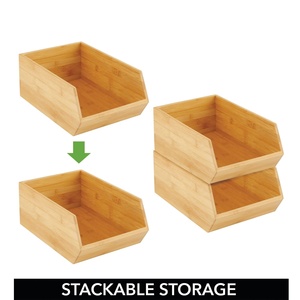 Boîte solide bambou naturel cuisine collations stockage Organisation Bin empilable <span class=keywords><strong>bois</strong></span> <span class=keywords><strong>pomme</strong></span> <span class=keywords><strong>de</strong></span> <span class=keywords><strong>terre</strong></span> panier pour le stockage des aliments - Product Image 4