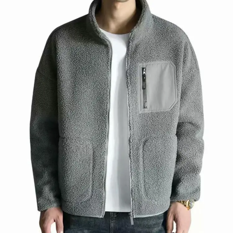 Fashion Lamb Cashmere Coat Winter Jacket Men Stand Collar Zipper Thickened Fleece Faux Fur Coat Both Men And Women Can Wear