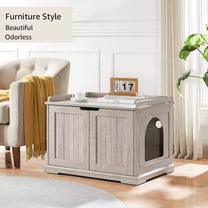 Bac à litière en bois moderne <span class=keywords><strong>pour</strong></span> chat Boîtier robuste <span class=keywords><strong>pour</strong></span> chat d'intérieur avec banc de rangement <span class=keywords><strong>pour</strong></span> salle de bain Conception élégante de maison <span class=keywords><strong>pour</strong></span> animaux de compagnie - Product Image 1
