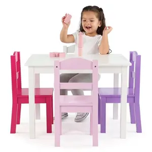 Высококачественный Прочный детский столик и стулья из массива дерева, 5 шт.