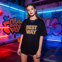 Camisetas de Moda para Mujer, Personalizadas con Estampado de Diamantes de Imitación, de Algodón Grueso y Suave, con Hombros Caídos, Estilo Hip Hop, con Logotipo, Ecológicas, con Etiqueta