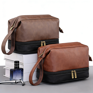 Trousse de Toilette Double Couche pour Homme en Cuir PU – Trousse de Voyage pour Soins et Rasage - Product Image 6