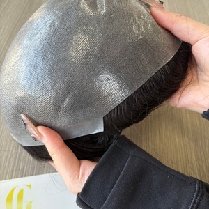 Prothèse capillaire pour <span class=keywords><strong>homme</strong></span> en cheveux naturels, base en PU ultra-fine, avec nœuds invisibles et styles ondulés naturels vierges, pour peau fine - Product Image 2