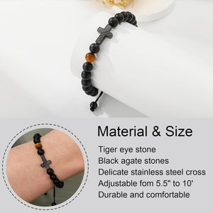 Pulsera de Acero Inoxidable con Cruz y Ojo de Tigre, Regalo de Primera Comunión, Confirmación o Bautismo para Niños, Diseño de Bandera Americana, Marca <span class=keywords><strong>P</strong></span>. BLAKE - Product Image 4
