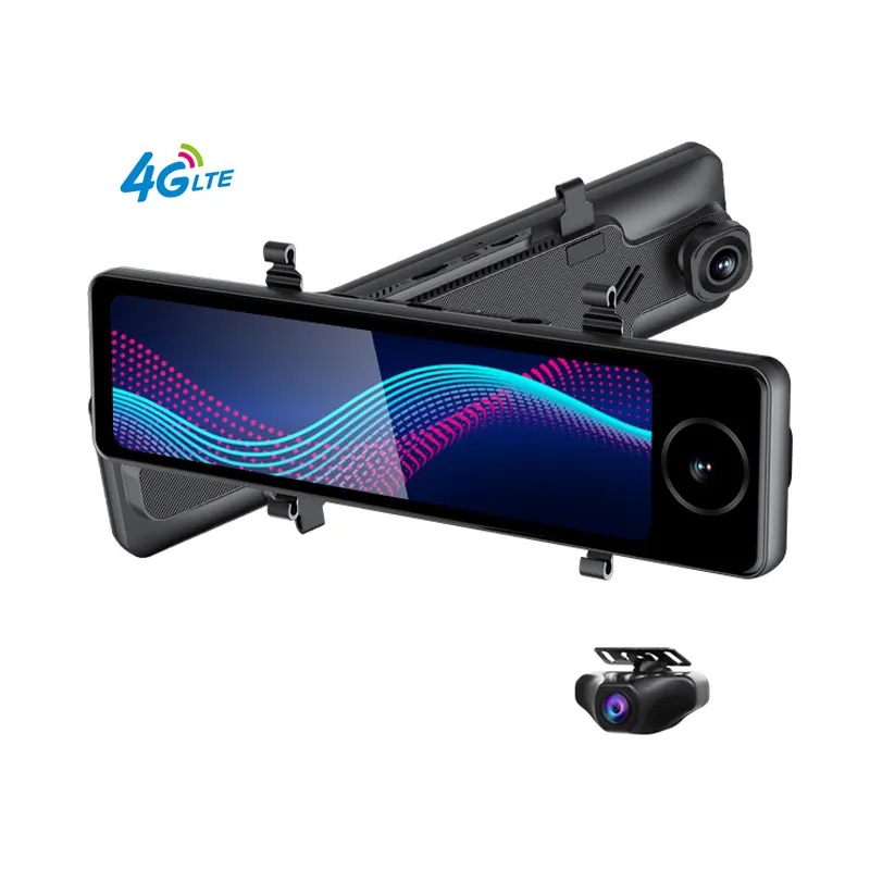 3 طرق للتسجيل كاميرا سيارة 4g مع أنظمة الملاحة العالمية وجي بي إس ورؤية ليلية بالأشعة تحت الحمراء بطاقة بدقة 256g كحد أقصى 12 بوصة 4g مسجل فيديو رقمي للسيارة بالمرآة