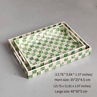 Ensemble de plateaux en nacre naturelle à motif vert, plateau de rangement luxueux fait main avec fonction de rangement de bureau intégrée