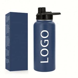 Bouteille d'eau isotherme à double paroi en acier inoxydable de 32 oz/1000 ml avec couvercle en plastique pour le camping - Écologique, maintient la température de 12 à 24 heures - Product Image 3