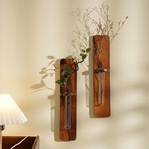 Florero de madera de estilo japonés montado en la pared, arreglo de flores cultivadas en agua de madera maciza, estante decorativo perforado sin agujeros para pared - Product Image 5