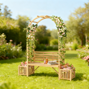 Arco da Giardino con Panchina e Fioriera, <span class=keywords><strong>Pergola</strong></span> in Legno, Traliccio per Rose e Piante Rampicanti - Product Image 4