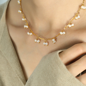 สร้อยคอไข่มุกน้ำจืดสไตล์ฝรั่งเศส ประดับพู่ทอง สำหรับผู้หญิง สวมใส่ได้ทุกวัน ความยาว 405 ซม. - Product Image 4