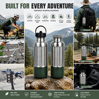 Nouvelle conception, bouteille d'eau sportive isolée de 500 ml, en acier inoxydable, à double paroi, thermos, bouteille anti-fuite avec poignée de transport