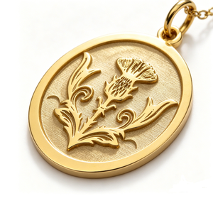Medalla Circular Chapada en Oro con Diseño Tallado de Flor de Cardo, Colgante de Latón, Joyería - Product Image 1