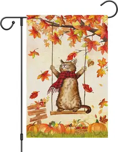 Low price customization 12x18 inches Fall Garden Flags Pumpkin Maple Leaves Fall Outdoor House Yard Decoration