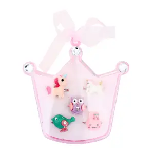 New Arrival Discount 5pcs Crown Box Plastic Adjustable Cute Sweet Princess Girls Children Ring Set Kids Jewelry Set Packed Resin