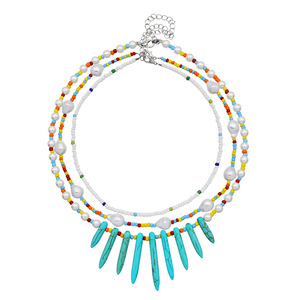Trendy Bead Chain Necklace <span class=keywords><strong>Sead</strong></span> Beads turchese Pearl Diy perline Boho Colorful Girl Necklace gioielli fatti a mano multistrato - Product Image 4